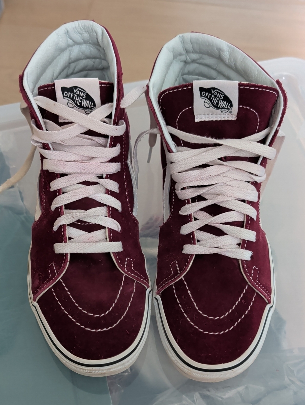 Vans Burgundy Suede High-Top Sneakers with White Laces